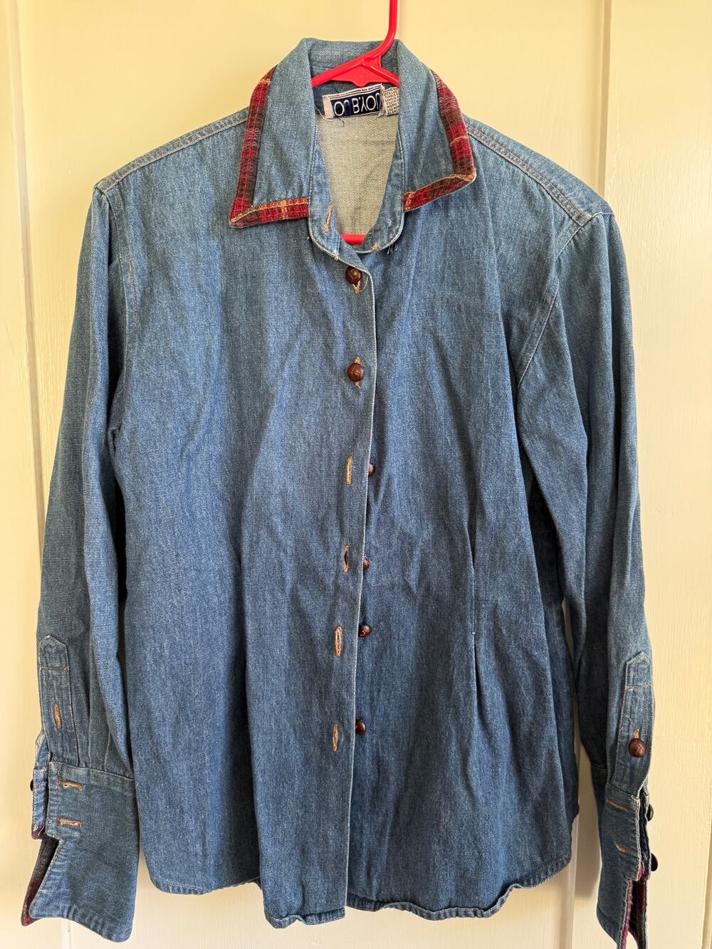 Vintage 1990s Women's Denim and Plaid Button Down Shirt You B. You Small Cotton